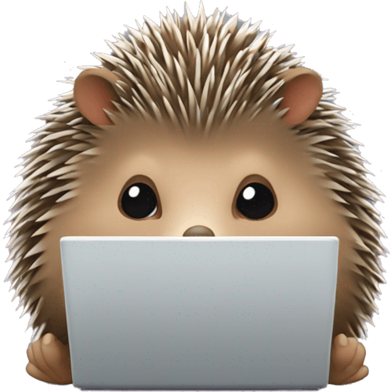 Cute hedgehog is sitting at his laptop emoji