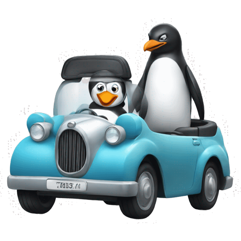 penguin and penguin driving a car emoji