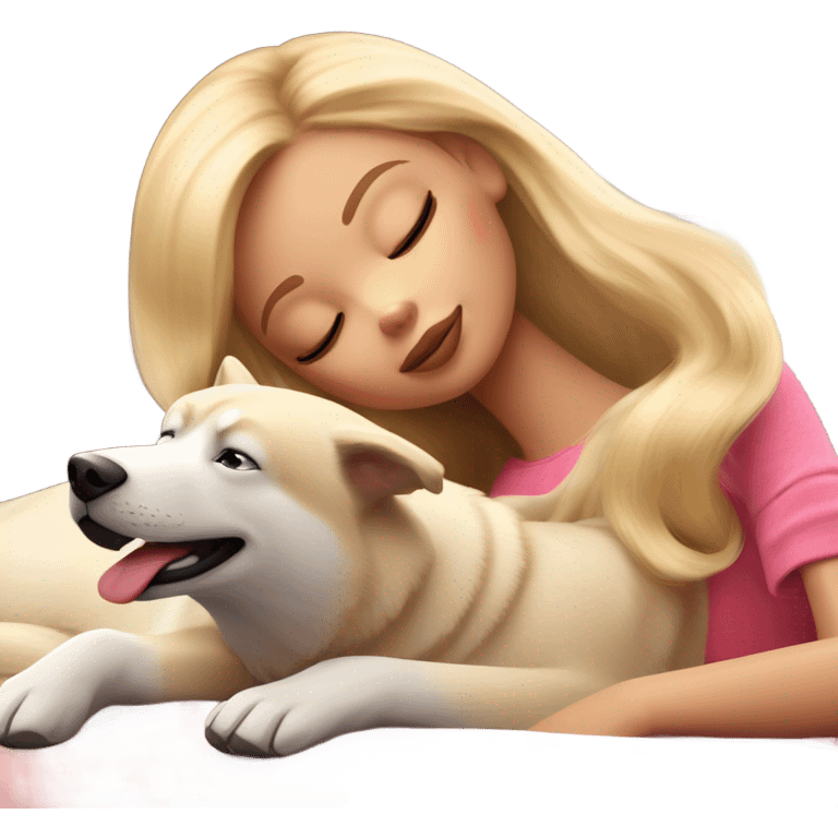 Pretty blonde Barbie girl emoji napping with red Siberian Husky  emoji