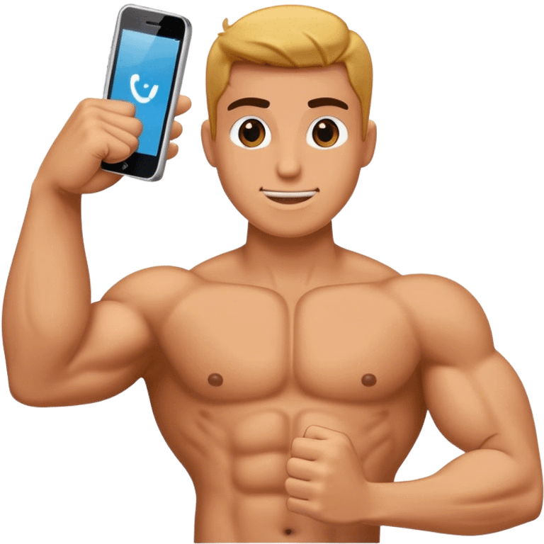 a mobile Phone with arms to the side flexing emoji