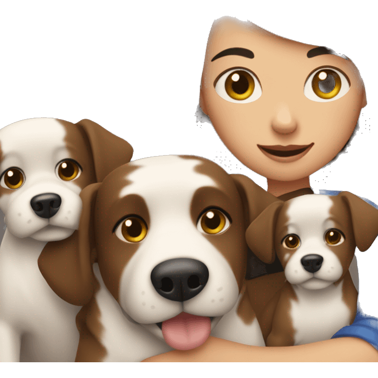 One brunette girl hugging three dogs  emoji