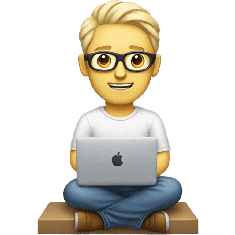 white-skinned male product designer sitting with macbook emoji