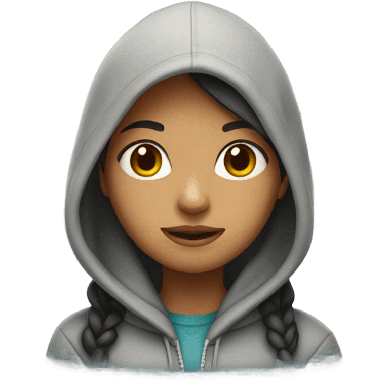 Girl wearing a hoodie that says maya emoji