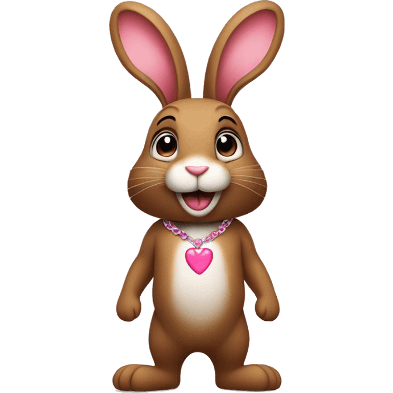 brown rabbit standing on back legs with pink heart necklace on his chest emoji