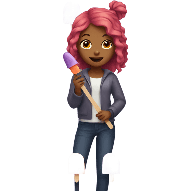 A girl with orange hair holding a purple popsicle  emoji