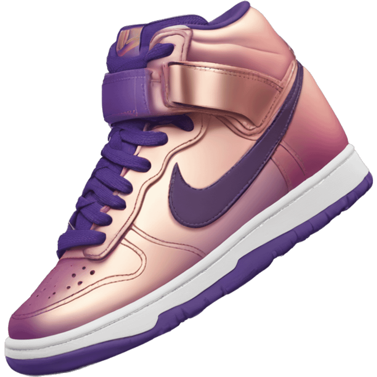 Realistic pair of metallic dark purple to rose gold ombre Nike Sneakers facing front. emoji