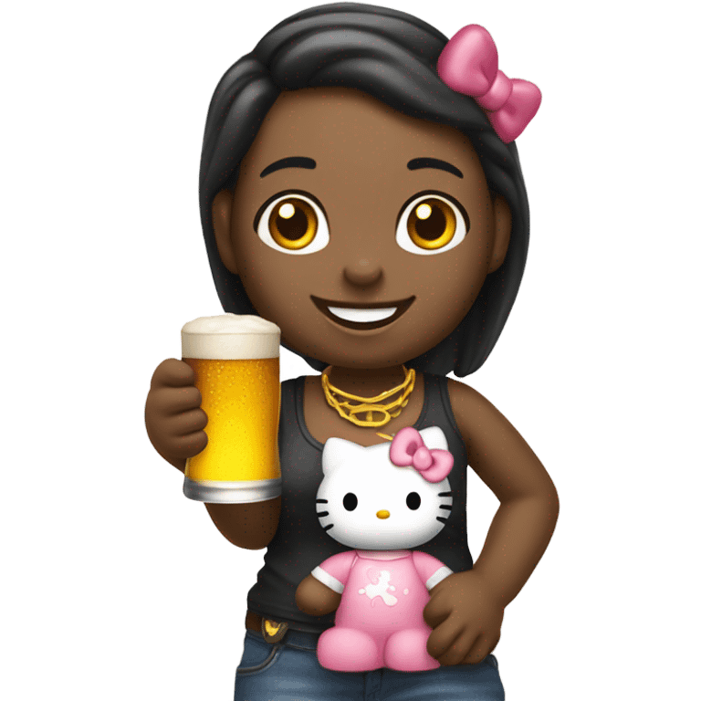 Hello kitty holding a beer emoji