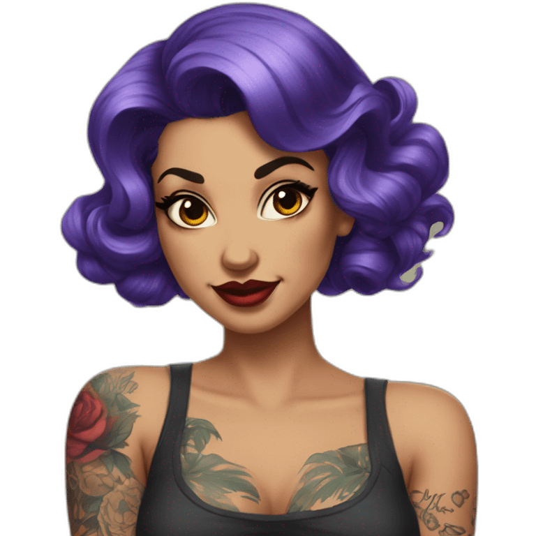 Pinup dark hair and tattoos emoji