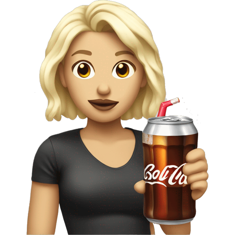 white baddie with blond hair drinking cola emoji