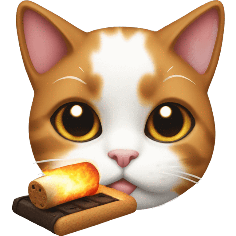 calico cat with s’mores emoji