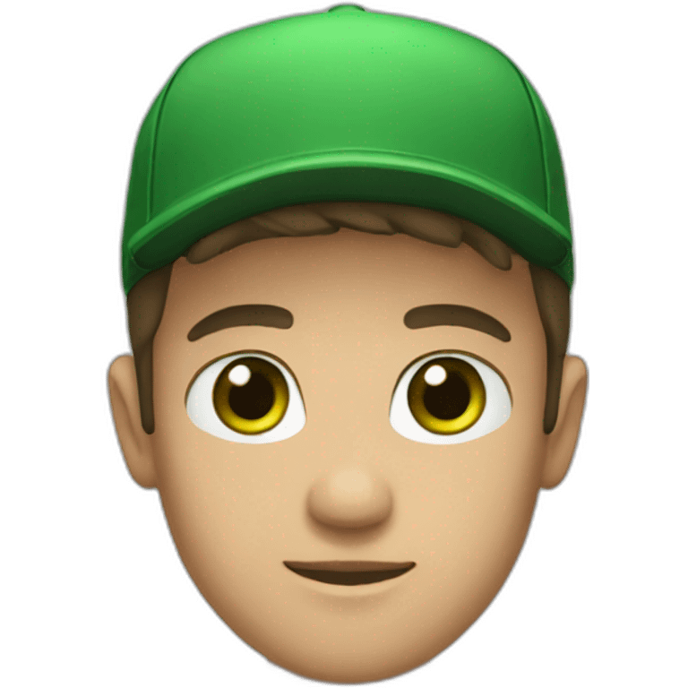 Guy in black cap with green eyes emoji