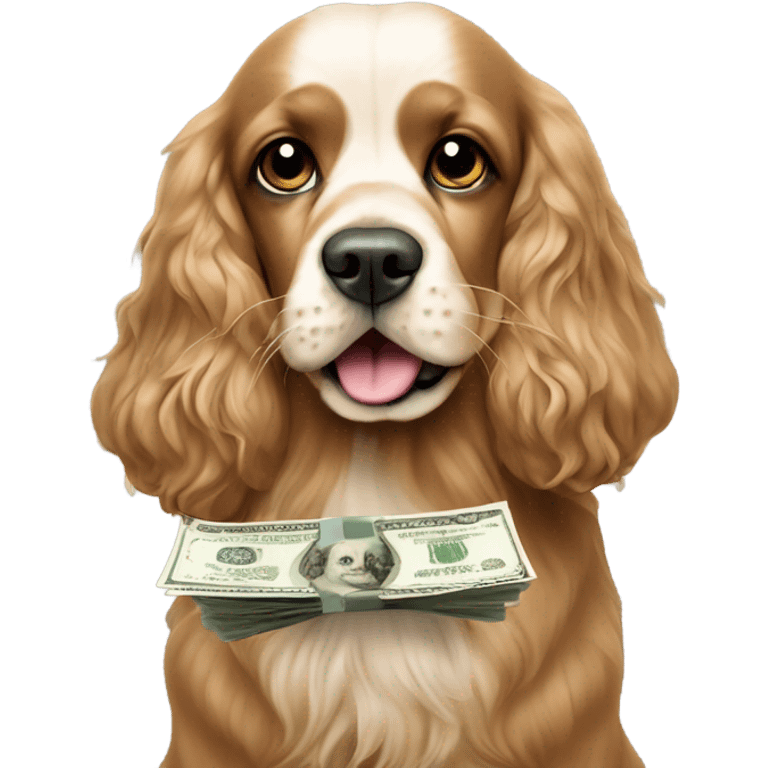 cocker spaniel holding money in mouth emoji