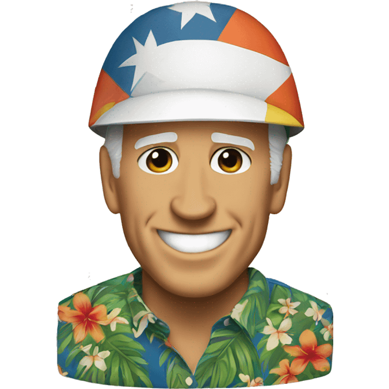 Joe Biden wearing a Hawaiian shirt wearing a football helmet emoji