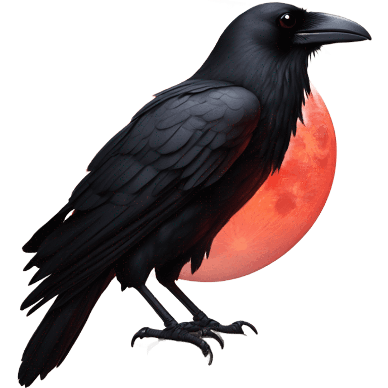 black raven against the backdrop of the red moon emoji