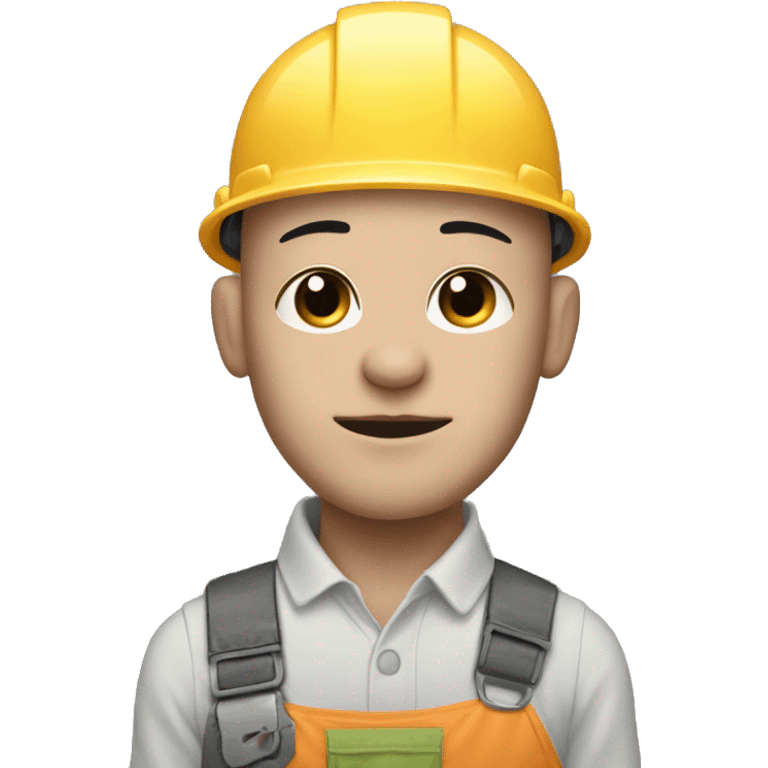 Pale man, thick black eyebrows, bald head, holding a grey cat, dressed as a construction worker emoji