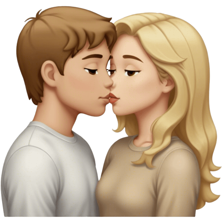 a girl with brown hair and a blond boy kissing emoji