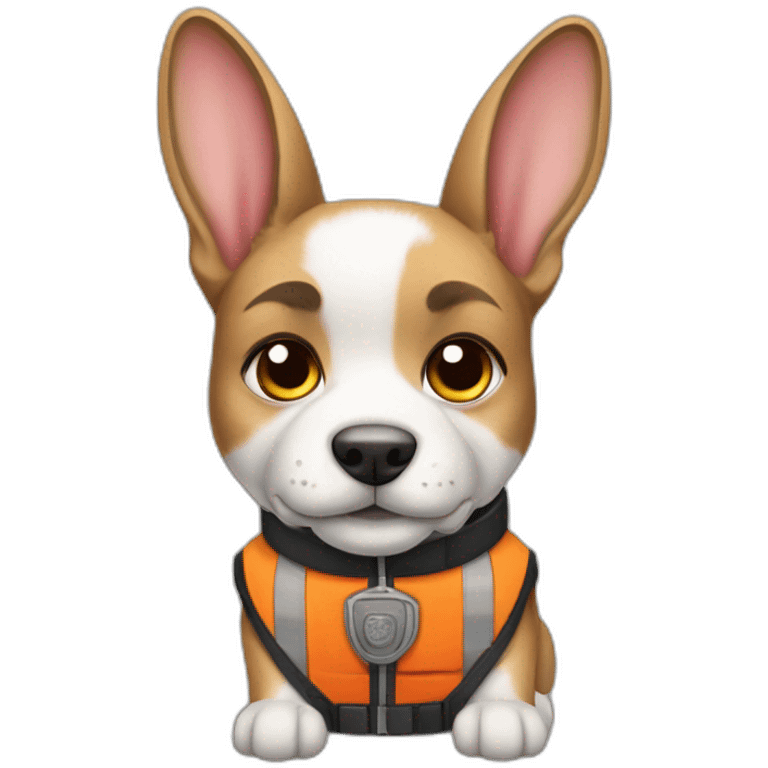 a jackrabbit terrier dog who works as a firefighter and wears a bulletproof vest emoji