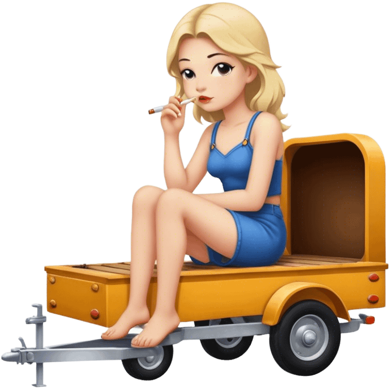 Girl sitting on a trailer smoking  emoji