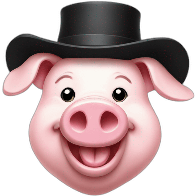 Happy pig with a black hat emoji