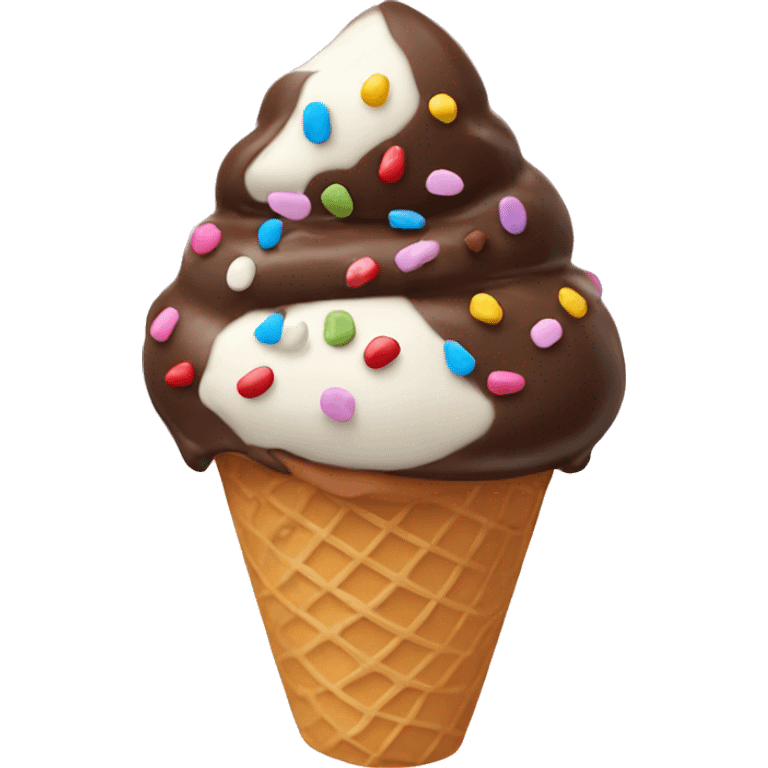 Ice cream cone with chocolate and sprinkles emoji