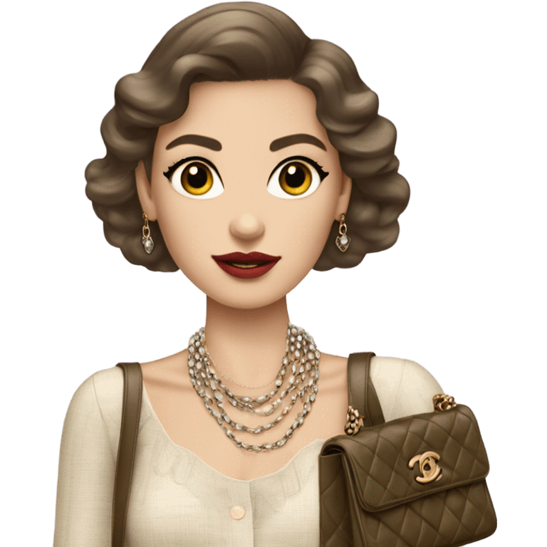 light-skinned Brunette Chanel girl with Miumiu bag and a Chanel necklace  emoji