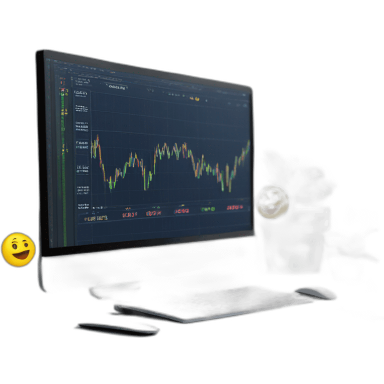 Trading chart on computer with bid money around it emoji