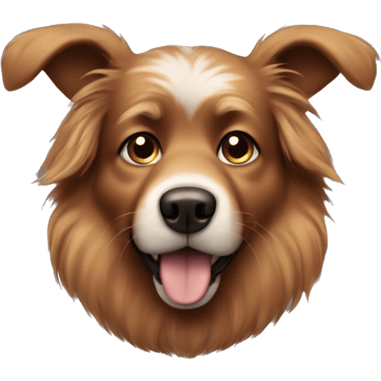 Fluffy brown dog with standing ears. His nose and face has dark brown spots.  emoji