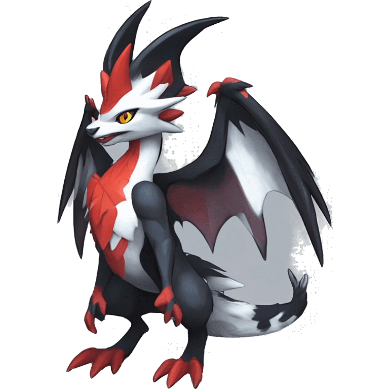 Black Cool Edgy Anthro Noivern-Nargacuga-Silvally-Sergal-Fakémon  with White and Red Edgy markings emoji