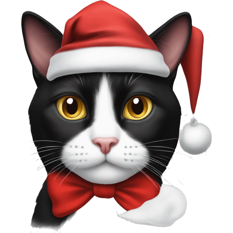 Black and white tuxedo cat with Santa hat emoji