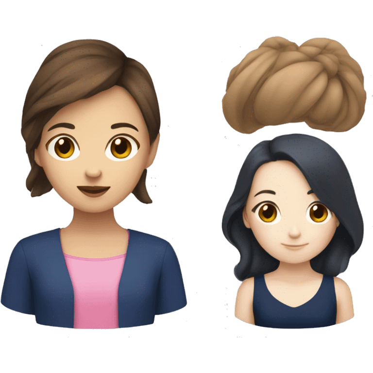 Asian girl with pink top and white girl brown hair with navy top emoji