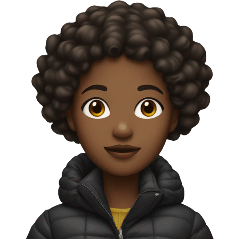 black girl in puffer coat with dark brown curly hair emoji