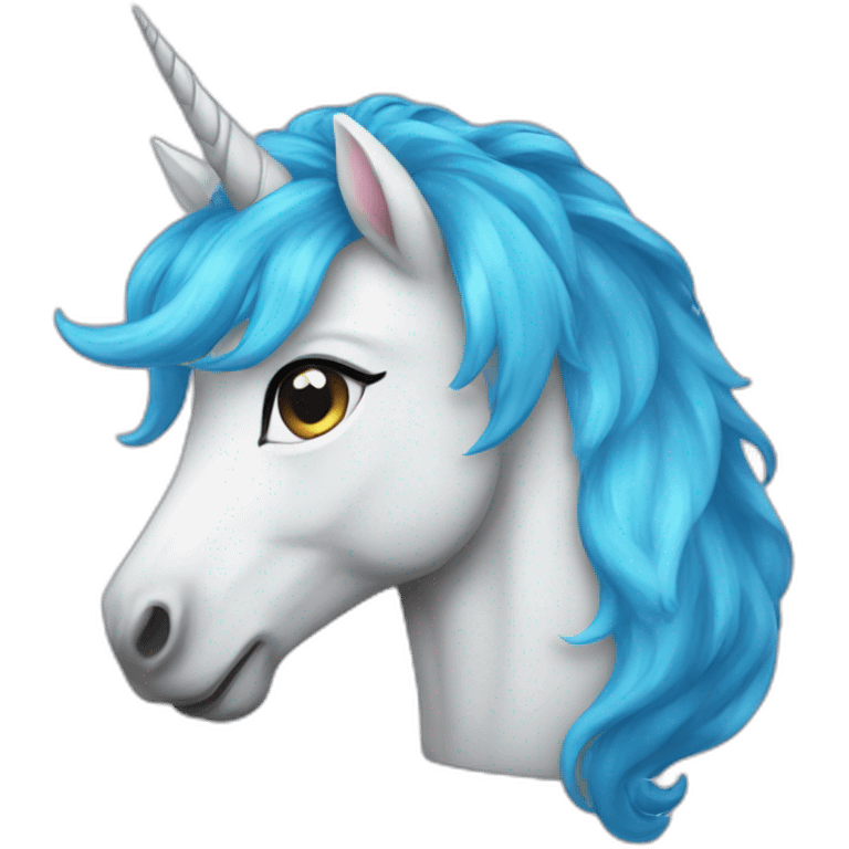 Blue haired unicorn head emoji