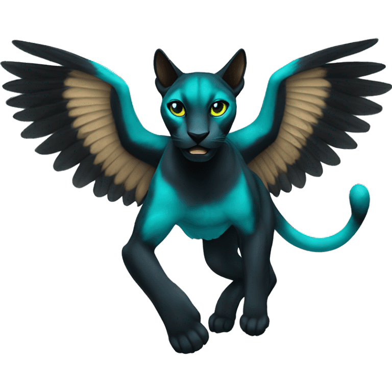 winged black puma with turquoise eyes flying emoji