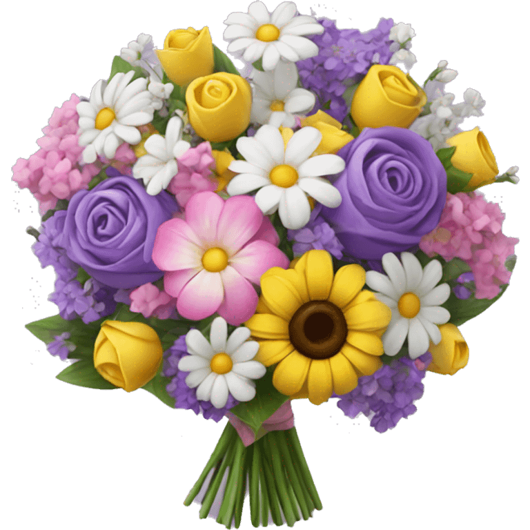 Beautiful bouquet of flowers purple pink white yellow emoji