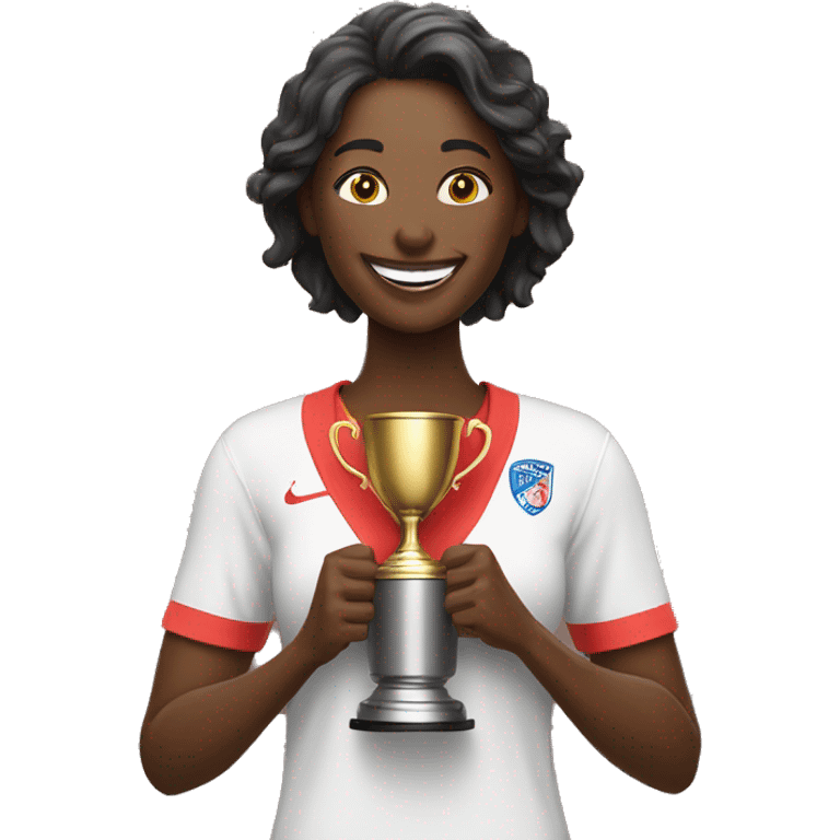 happy woman with champion cup emoji