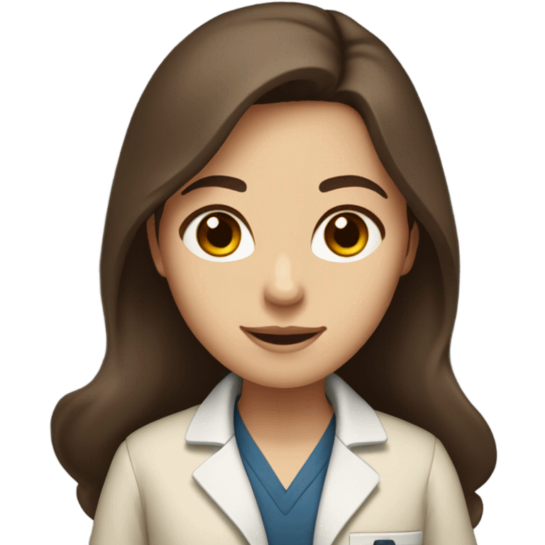 beige lab coat cute brunette with long brown hair and brown eyes  emoji