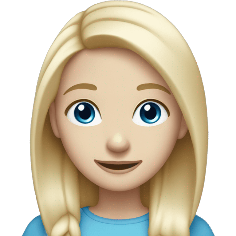 Girl with pale skin, straight medium light blonde hair blue eyes smiling emoji