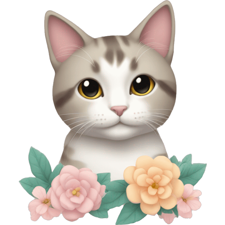 cat with flowers and pastel colors aesthetic emoji