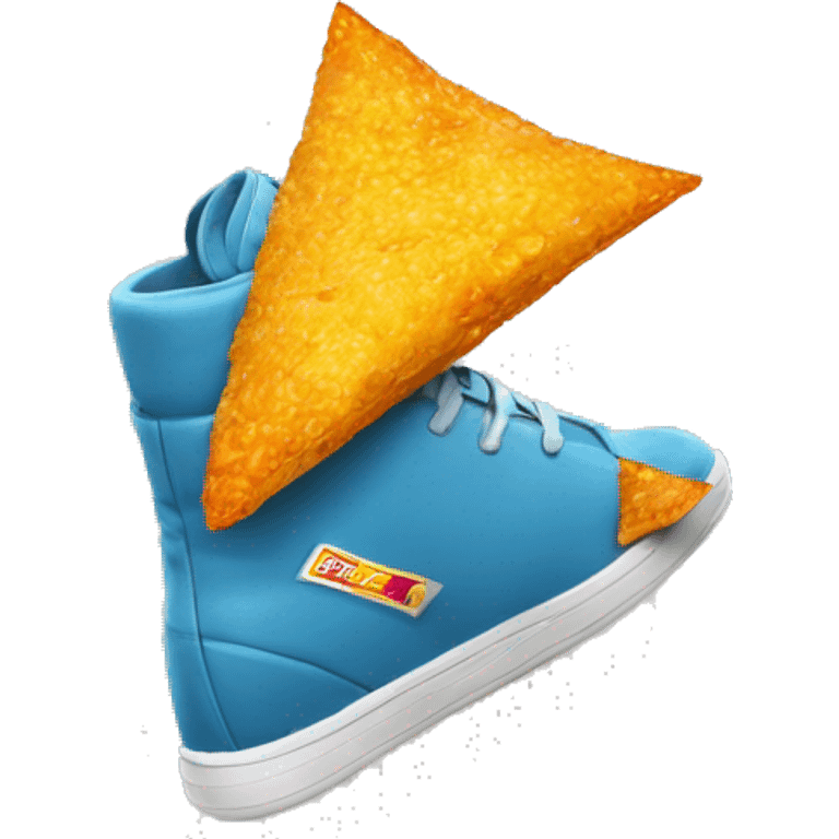 un sachet de Doritos qui porte des chaussures jaunes emoji