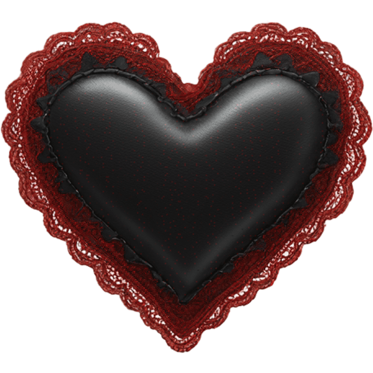 black leather heart with red lace overlay emoji