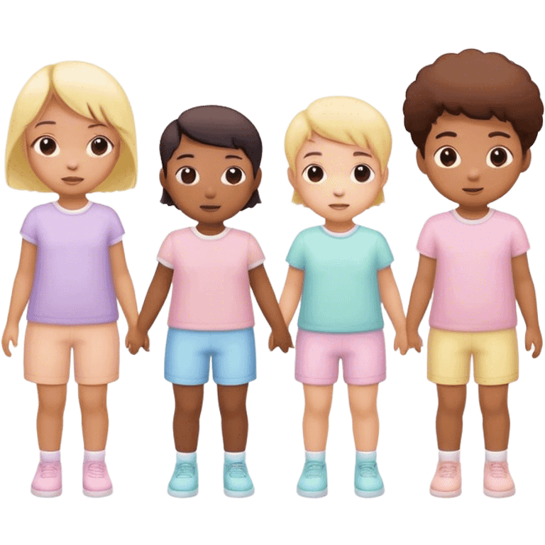 children in pastel clothes play emoji