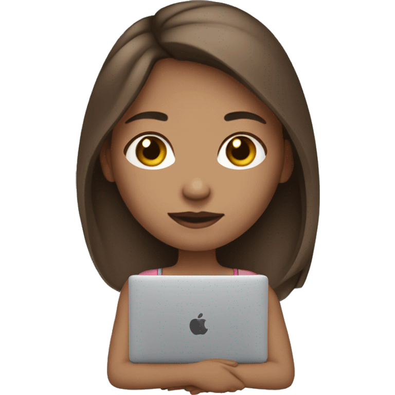 Girl-hold-MacBook-light skin-brown hair emoji