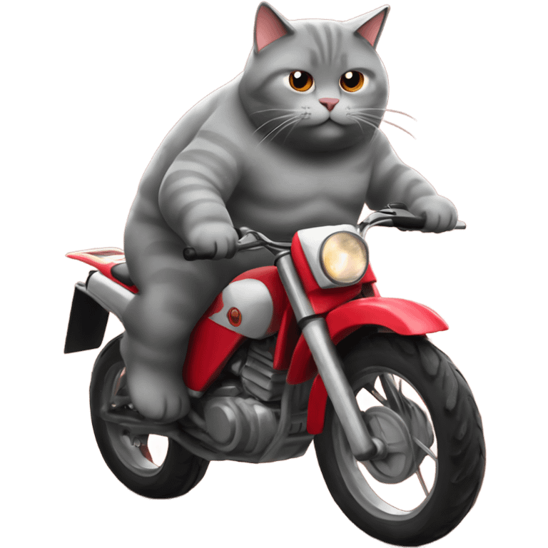 Fat grey cat on a red dirt bike  emoji