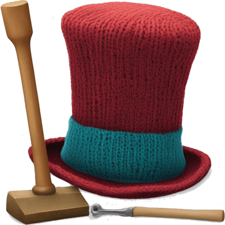 a knit top hat with fly on top of try on top of it and a hammer on a trap emoji