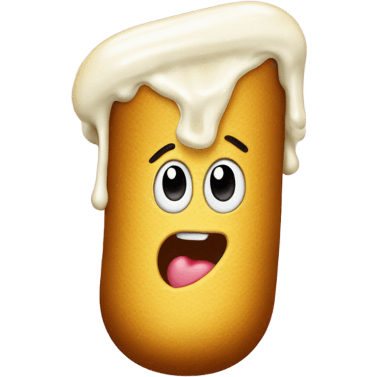 A Twinkie with cream pouring out of the end emoji