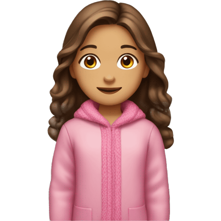 winter, christmas, hispanic, long brown hair, 6 year old little girl, brown eyes, child, full body, pink sweater coat emoji