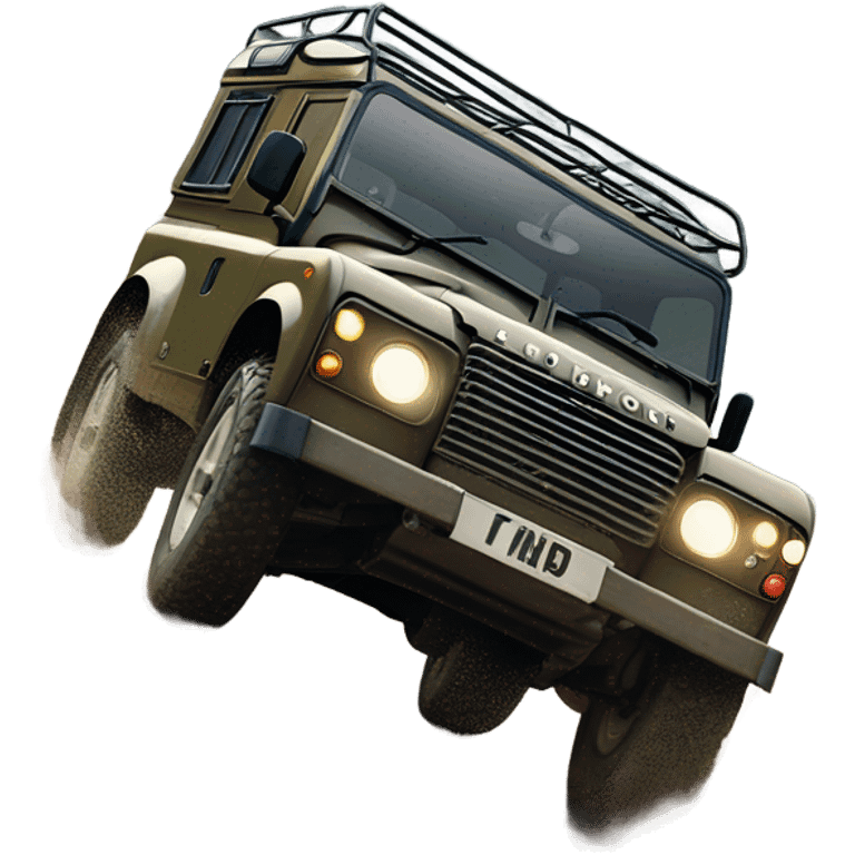 An land rover facing a road full of mud and rocks, with big tires and mud splashing around, showing resistance and adaptability. emoji