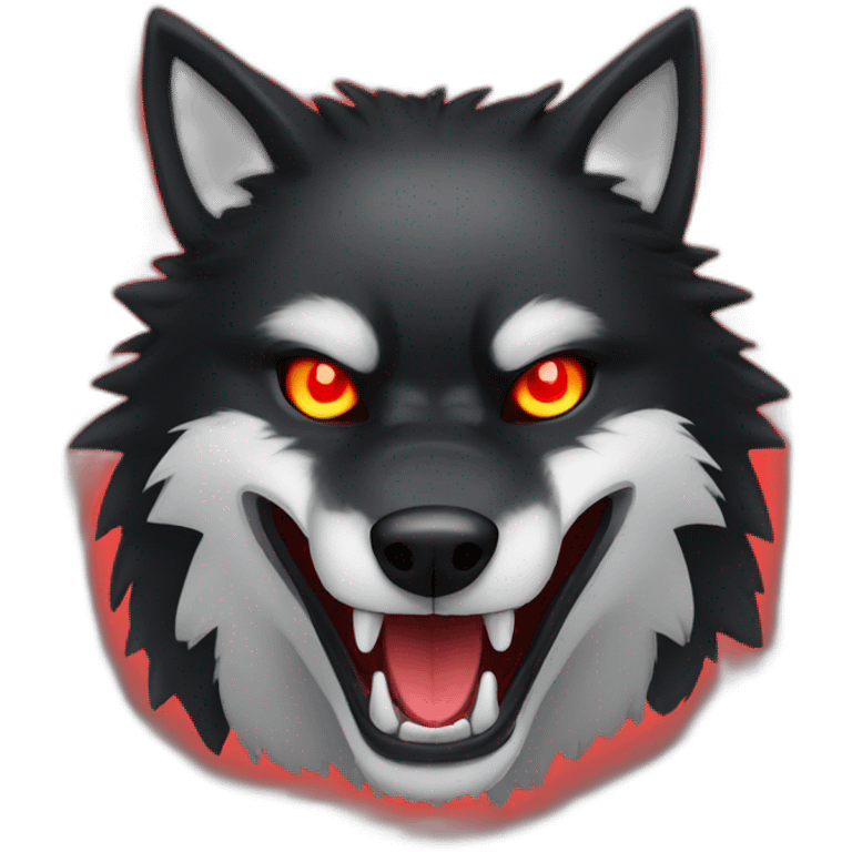 beast fangs black wolf, red glowing eyes emoji