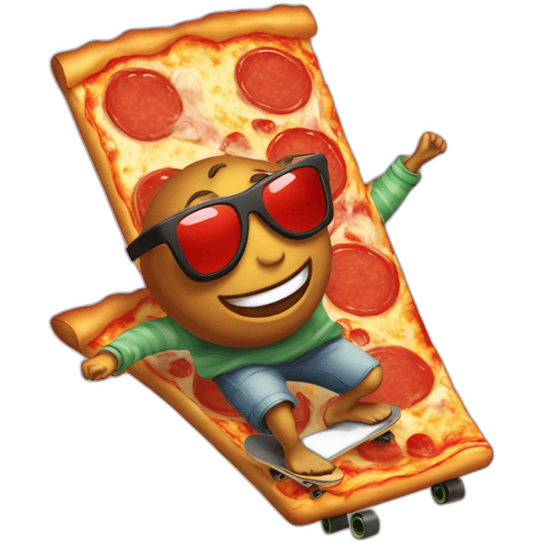 A pizza with Sun glasses doing skateboard emoji