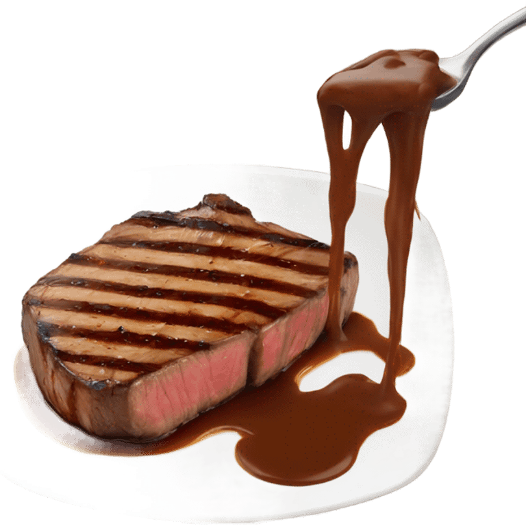 a steak with brown steak sauce drizzled over it emoji